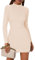 Zeagoo Sweater Dresses Women Slim Fit Turtle Neck Jumper Dress Casual Long Sleeve Bodycon-Dress Autumn Winter Knitted Midi-Dress Apricot M