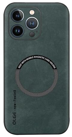 FIFTHAVE Custodia magnetica per iPhone 13 Pro Max in pelle compatibile con MagSafe Leather Slim Morbido TPU Bumper Case antiurto antigraffio Custodia protettiva antiscivolo Cover 6.7 Verde