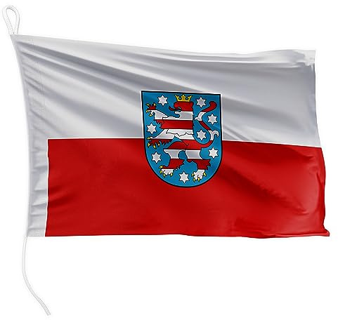 FLAGLY Premium Bootsfahne Thüringen 40 x 60 cm - 115g/m² Stoffgewicht - gedruckt, robust mit Strick & Schlaufe, Bootszubehör Motorboot (40 x 60 cm - Thüringen)