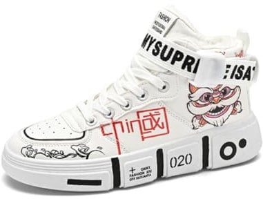 Herren Laufschuhe Mode High Top Sneakers Freestyle Hi-Top Lässig Sportschuhe Wanderschuhe Hoch Turnschuhe Freizeitschuhe Fitness Hohe Schuhe Weiß 42EU