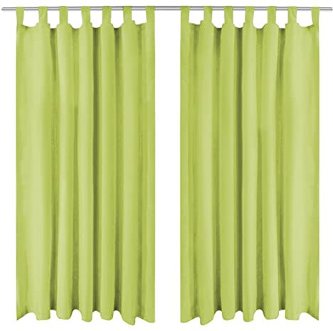 Sufrk Vorhänge Mikro-Satin 2 STK. mit Schlaufen 140×245 cm Grün Schlaufenschal Ösenschal Blickdicht Gardinen Vorhänge