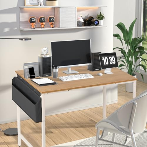 Panana Simple Computer Desk with Storage Bag and Headphone Hook, Modern Small Study Writing Table Home Office Desk PC Laptop Desk for Home Workstation (Natural, 100 x 50 x 75 cm)
