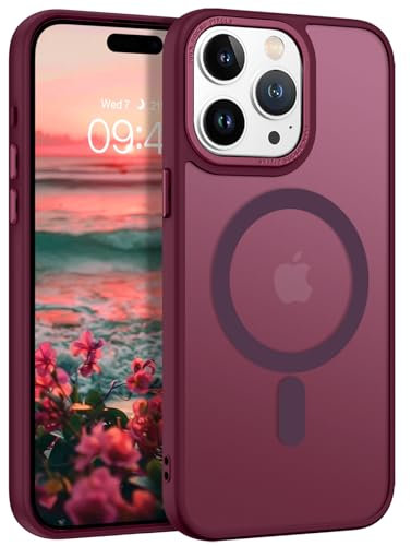 GaoBao Cover Magnetica per iPhone 15 Pro, [Compatibile con MagSafe] Custodia Traslucida Opaca Protettiva Sottile Antiurto Retro Resistente Anti-Scivolo Case per iPhone 15 Pro 6,1, Bordeaux