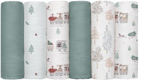 GLLQUEN Musselintücher für Babys, 6 Stück Spucktücher aus Baumwolle 70 cm x 70 cm, saugfähig und atmungsaktiv und ideal zum Reinigen, Abwischen und Abdecken von Neugeborenen (Christmas Forest )