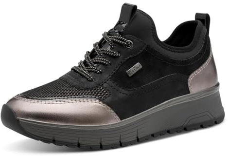 Jana Damen Sneaker flach Sportlich Vegan, Schwarz (Black), 42 EU