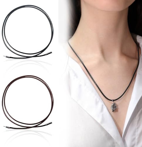 2 Pcs Cordon Cuir pour Pendentif avec Fermoir Acier Inoxydable 3mm Collier Fine en Cuir Homme, Chaîne Collier Homme Noir Cordon en Similicuir avec Fermoir, Corde Tressé Collier en Cuir de Simili