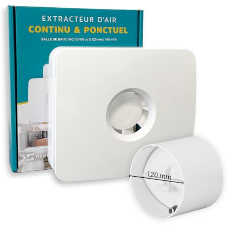 Pack KELIS - Extracteur d'air connecté avec Clapet Anti-retour intégré 125MM - Fonctionnement intermittent ou continu pour Salle de Bain/WC/Cuisine