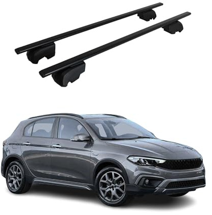 OMAC Dachtrager Quertrager fur FIAT Tipo/Tipo Cross 2015-2026 – City Crash getestet – ISO PAS 11154:2006 – Abschliessbar – Max 75 kg – 2 Stangen Schwarz
