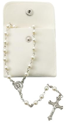 TELAIN Rosary Beads for Women Catholic Rosary Necklace with Faux Pearls, Plain Style, Spiritual Gift for Women