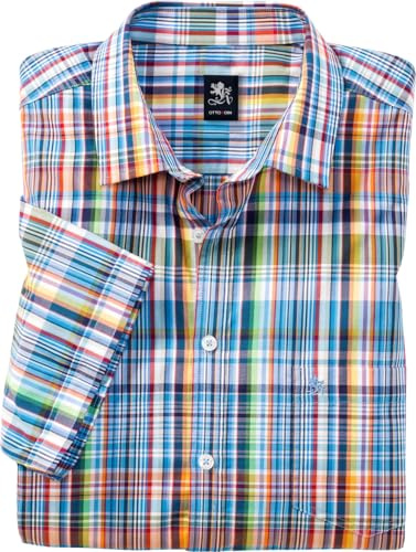 Otto Kern Hemd Herren Kurzarm, Kurzarmhemd aus 100% Baumwolle, herrlich weiches Sommerhemd mit praktischer Brusttasche, Karo-Hemd, Bunt, Gr. 45/46
