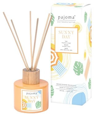 Raumduft Diffuser Sunny Day, 100 ml mit Stäbchen - Essential Oils Lufterfrischer in Geschenkverpackung | Sonnige Frische aus Bergamotte, Orange & Citrus | Wohn-, Schlaf-, Bad, WC, Hotel, Büro, Deko