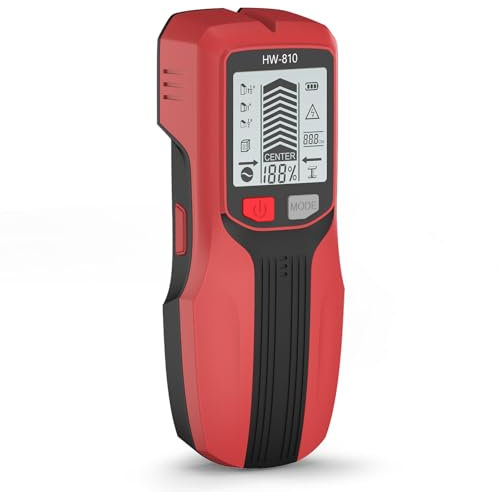 Leitungssuchgerät, 6 Modi Leitungssucher, Wand Kabelfinder für Latten mit Hd-LCD-Display und Akustischem Alarm, Tapeten, Holzböden, Akustikdecken, Gestrichene Wände (Rot)