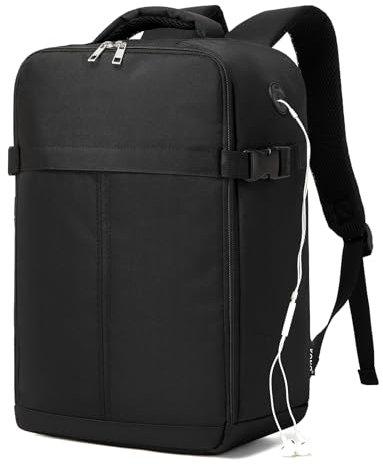 KONO Ryanair Zaino Bagaglio a Mano 40x16x25 cm, Zaino da Viaggio da 16 L per Laptop da 15,6 Pollici, per Scuola e Lavoro, Uomo e Donna (Nero)