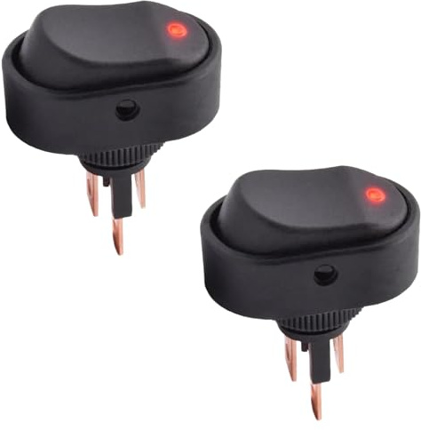 Powice 2X LED Kippschalter 12V/30A, Ovaler Selbstsperrender 3 Poliger Schalter mit Rotem Licht 12V, Roter LED Schalter 12V/30A, Geeignet für den Einbau in Häuser, Autos und Elektrische Geräten