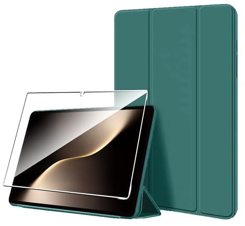 Heioloo Custodia per Honor Magic Pad 3 13.3 2025 Cover in Pelle Case, + [1 Pezzi] Vetro Temperato Pellicola Protettiva [Auto Svegliati/Sonno][Supporto Funzione ] [Anti-Scratch] Verde