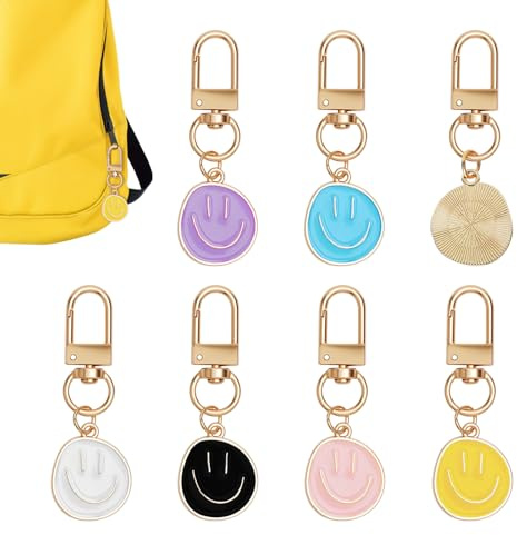 TMZELOA Lot de 24 porte-clés visage souriant en émail - Porte-clés en alliage doré avec pendentifs souriants - Porte-clés mignon pour sac à main - Grand porte-clés (6 couleurs)