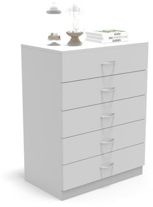 DORMIDAN - Cómoda 5 cajones guías metálicas, habitación Dormitorio, Armario con cajoneras. (Blanco)