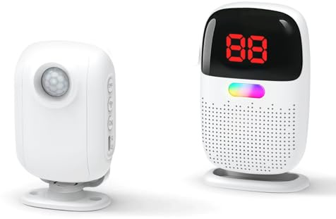 PILSAMAS 300m Kabelloser Funk Bewegungsmelder mit Digitalem Zonen-Display | mit Akku, Durchgangsmelder Alarm für Geschäft, Haus, Wohnmobil, Durchgangs, als Türklingel, Katzenklingel & für Senioren