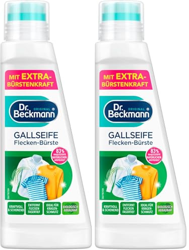 Dr. Beckmann Gallseife Flecken-Bürste | Fleckentferner | 2 x 250 ml | 83 % natürlichen Ursprungs | 3-fach aktiv | Integrierte Bürste | Für Kragen & Manschetten