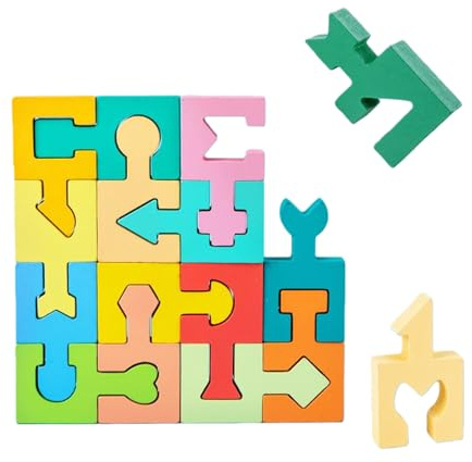 Geometric Wooden Puzzles - Geometric Shape Matching Toy, 16 Pieces Jigsaw Puzzle for Boys Girls Ages 4-6 | Wooden Shape Matching Toy for Learning, Home School Classroom Play and Early Education
