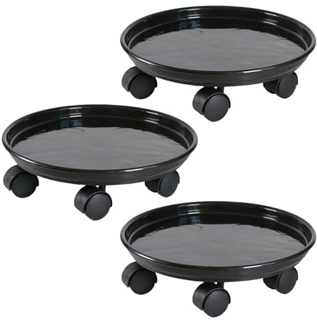 SCBOY 3 Pièces Chariot Roulant pour Plantes Rond Sous-Pot avec Roulettes Universelles Support pour Plantes Chariot Mobile pour Intérieur et Extérieur Capacité de Charge 50 kg 30 cm Noir