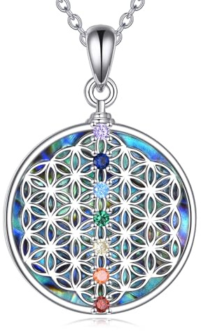 DAYLINLOVE 7 Chakra Kette 925er Sterling Silber Lotus/Blume des Lebens/Autismus Bewusstsein Anhänger Halskette Regenbogen Spirituell Schmuck Geschenk für Damen Frauen Mädchen Mutter