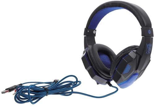 SMASOLO Casque de Jeu Filaire Noir et Bleu Microphone Anti-Bruit, Coussinets Circum-Auriculaires Confortables en Protéines, Contrôle Volume Rotatif et Câble USB Résistant pour Gaming PC