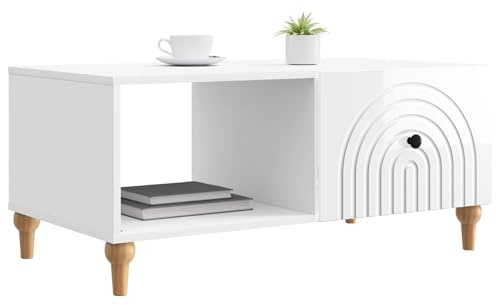 vidaXL Couchtisch Hochglanz Weiß 90 x 50 x 40 cm Holzwerkstoff, Modernes Wohnzimmertisch, Vintage-Look, multifunktional, viel Stauraum, toller Mittelpunkt, vielseitige Deko