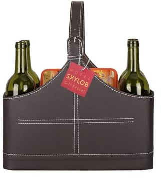 Leder-Aufbewahrungskorb, MDF-Struktur, Weinblumen, Obst, Zeitschriftenhalter, mit Griff oben für Urlaubsgeschenke, Geschenke (Mitte, Kaffee)