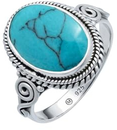 mantraroma Türkis Edelstein Ring Damen 925 Sterling Silber – Cabochon Vintage Silberring, eleganter Statement Schmuck