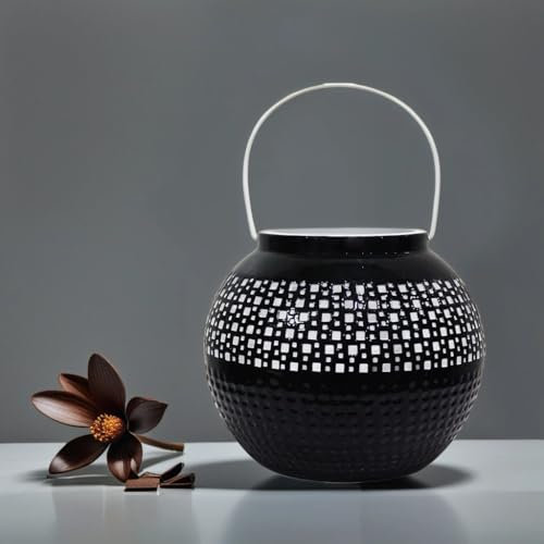 Marrakesch Orient & Mediterran Interior Orientalisches Windlicht Laterne orientalisch Bamika 20cm Schwarz | Orientalische Vintage Teelichthalter | Windlichter aus Metall als Dekoration