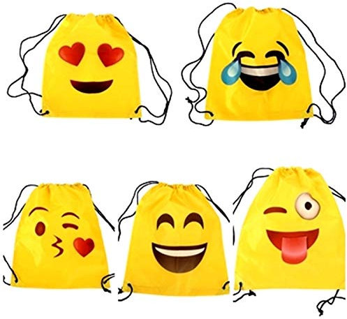 Set mit 10 Rucksäcken, Beutel für Kinder, für Jungen und Mädchen, günstige Geschenke und Souvenirs für Hochzeit, Kommunion, Geburtstag, gelb, M, Emoticon