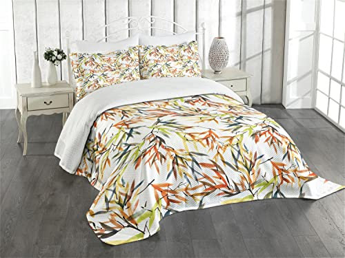 ABAKUHAUS asiatisch Tagesdecke Set, Ethnische Folk Bambusse, Set mit Kissenbezügen Ohne verblassen, für Doppelbetten 220 x 220 cm, Mehrfarbig