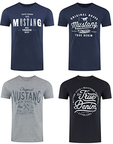 MUSTANG Tshirt Herren Baumwolle Regular Fit 4er Pack Set Rundhals Kurzarm Sommer Tee Shirt Logoprint, Größe:XL, Farbe:Farbmix (P11)