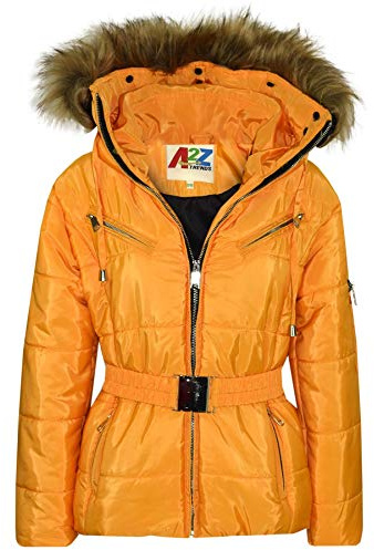 A2Z 4 Kids Girls Jackets Puffer Hooded Stylish Detachable Faux Fur Padded Zipped Belted Slim Fit Warm Winter Windproof Cold Weather Indoor Outdoor Activities Coat Age 5-13 Years