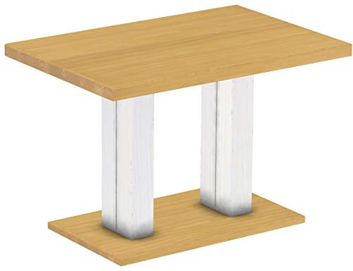 B.R.A.S.I.L.-Möbel Brasilmöbel Säulentisch Rio UNO 120x80 cm Eiche hell Weiß Tisch Esstisch Pinie Massivholz Esszimmertisch Holz Küchentisch Echtholz Größe und Farbe wählbar