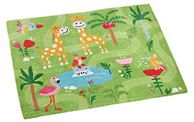 HANS NATUR Kinderteppich 100% Bio-Baumwolle (KBA) GOTS Zertifiziert, in Handarbeit hergestellt, Dschungel, 130 x 100 cm