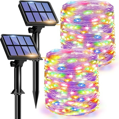 litogo [2 Pacchi] 12m 120 LED Colorato Catena Luminosa Esterno, Luci Solari Esterno, Filo Luci Led 8 modalità Lucine da Esterno Decorative Per Giardino, Natale, Patio, Cortile, Matrimonio, Festa