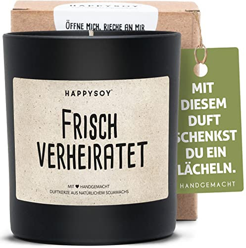 Frisch verheiratet Duftkerze im Glas mit Spruch aus Soja - natürlich handgemacht vegan nachhaltig - personalisiertes Geschenk Geschenkidee Idee zur Hochzeit Hochzeitsgeschenk für Brautpaar