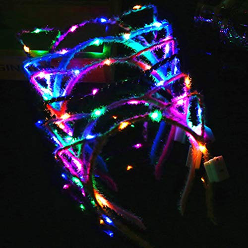 T.Y.G.F 10 Pcs Filles LED Clignotant Mignon Pointu Chat Oreilles Cheveux Cerceau Lumineux Chaîne Lumières en Peluche Tissu Enveloppé Bandeau Mignon Chat LED Bandeaux