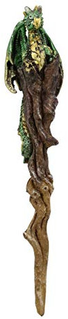 Ebros Figurine de sorcière magique réaliste Wand: 9.25L Dragon vert Aragon.