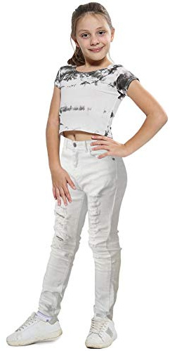 A2Z 4 Kids Girls Jeans Lightweight Denim Ripped Pants - Girls Jeans M617 White._13-14
