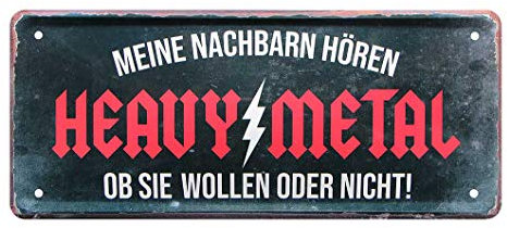 Heavy Metal Deko Schild für zu Hause, Proberaum, Werkstatt, Garage - Metallschild für Metal Fans mit witzigem Spruch - Black Metal, Gothic Metal, Trash Metal, Power Metal, Hard Rock - 28x12cm