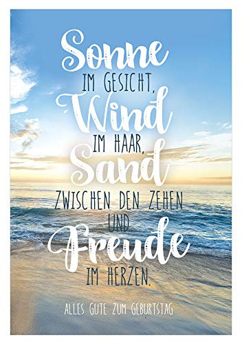 KE - Exklusive Maritim Geburtstagskarte, DIN B6 Format, Inklusive Umschlag, Ideal für Liebhaber des Meeres - Motiv: Sand