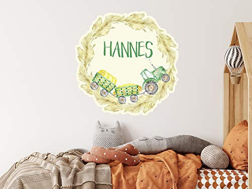 GRAZDesign Wandtattoo Traktor mit Namen personalisiert, Wandaufkleber Babyzimmer Kinderzimmer für Jungen, Türaufkleber, Motiv Trecker / 30x30cm