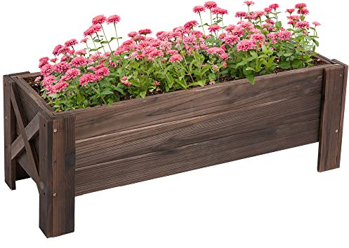 Outsunny Hochbeet mit Behandlung der Karbonisierung Pflanzkasten Pflanzfolie mit 2 Leckage-Löcher Tannenholz Verkohlt 100 x 36,5 x 36 cm