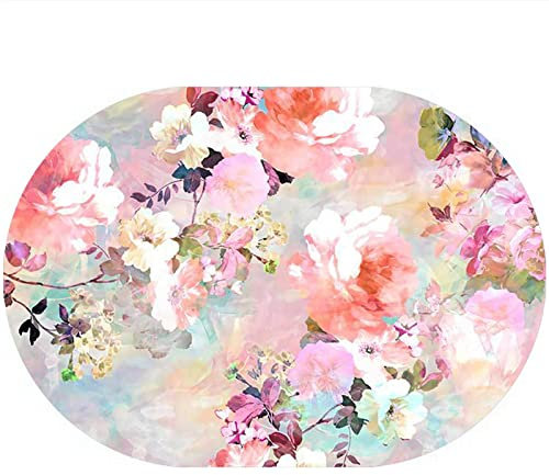 Rururug Wohnzimmerteppich Kurzflor Teppiche Oval Wohnzimmer Schlafzimmer Esszimmer Heimbüro Kinderzimmer Modern Vintage Ornamenten, Aquarell florales rosa Muster Oval 160 x 230 cm