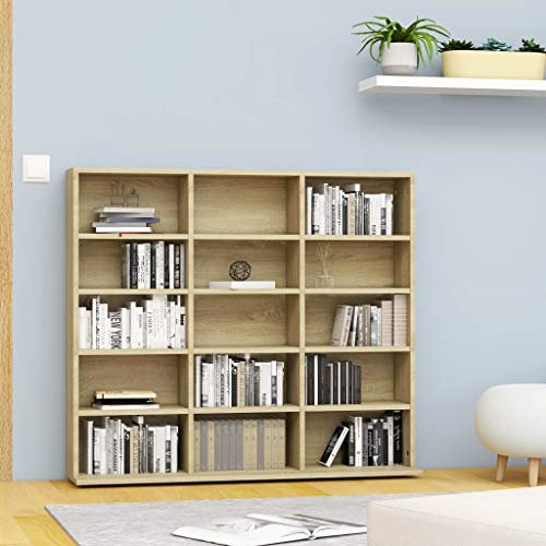 MOONAIRY CD-Regal, Schrank, Regal Kinderzimmer, Bookshelf, Leiterregal, Standregal, Wandregal, Aktenregal, DVD Regal, Sonoma-Eiche 102x23x89,5 cm Spanplatte