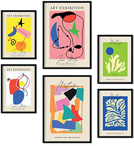 Nacnic Set von 6 Poster Kunstausstellung. Sammlung von Platten mit ästhetischer Collage für Innendekoration. Größen A3 und A4. Rahmenlos