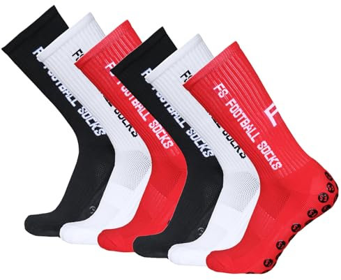 Lixada Fußballsocken Kinder Herren Stutzen Stutzenstrumpf,Unisex Outdoor-Sport-Laufsocken Kompressionsstretch-Socken Sportliche Fußball-Fußball-Socken Anti-Rutsch-Socken mit Griffen,6 Paar(39-46)